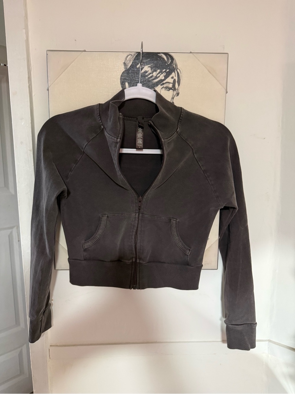 SKIMS Charcoal Zip-Front Cropped Bomber Jacket